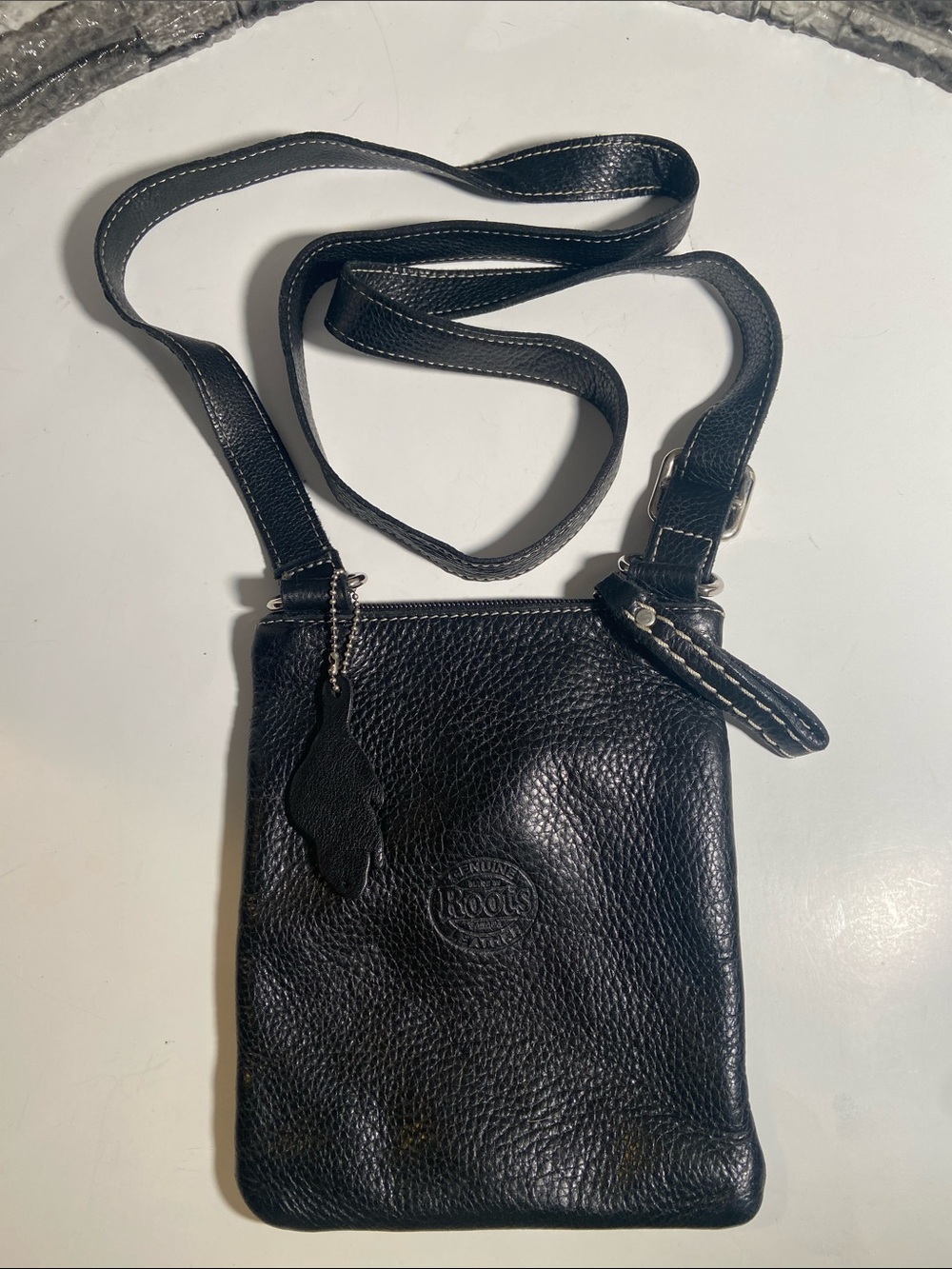 Vintage Roots Crossbody Bag in Black Pebble Leather